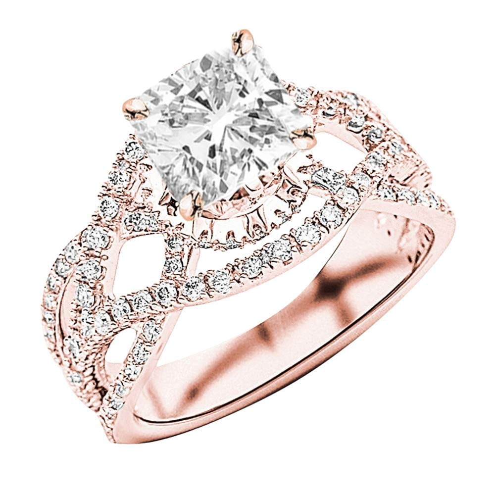 Pave Style Roses 1.75 Ctw 14K Rose Gold Thick Big Eternity Love Twist Split Shank Pave ...