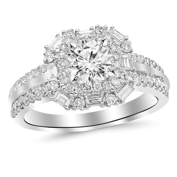 1.75 Ctw Round Double Row Baguette and Round Halo Platinum Diamond ...