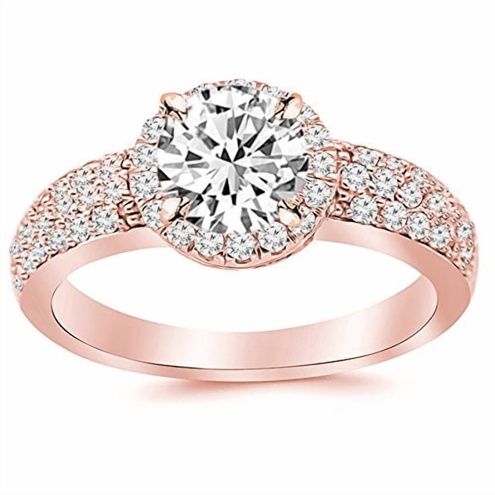 Pave Style Roses 1.75 Ctw Round Halo Style Diamond With Triple Row Pave 14K Rose Gold ...