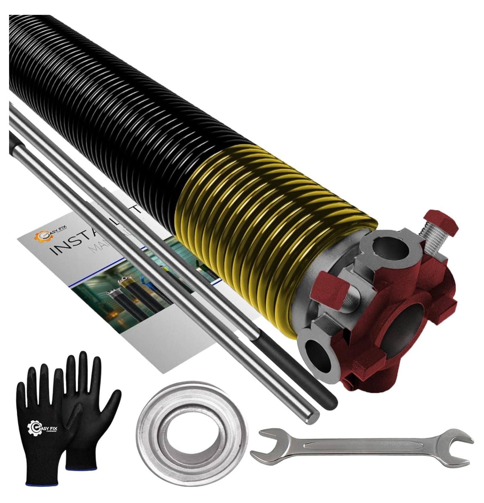 Garage Door Torsion Springs 250x1.75x35 – Right Hand Wound, Red Cone, Includes 1″ Bearing & Winding Bars For 7-8 Ft Doors