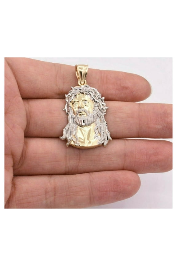 1.75" Jesus Face Head Pendant Unisex Adult 10K Yellow White Gold, 3.78 Gr - GOLDUM NYC