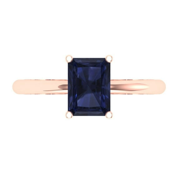 Solitaire Engagement Ring for Women - 1.75ct Simulated Blue Sapphire in 14K Rose Gold Promise Ring