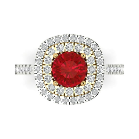 Halo Engagement Ring for Women - 1.615ct Simulated Pink Tourmaline in 14K White/Yellow Gold Promise Ring