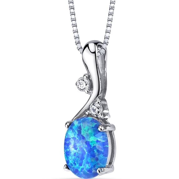 1.75 ct Oval Shape Created Blue Opal Pendant Necklace in Sterling Silver, 18"