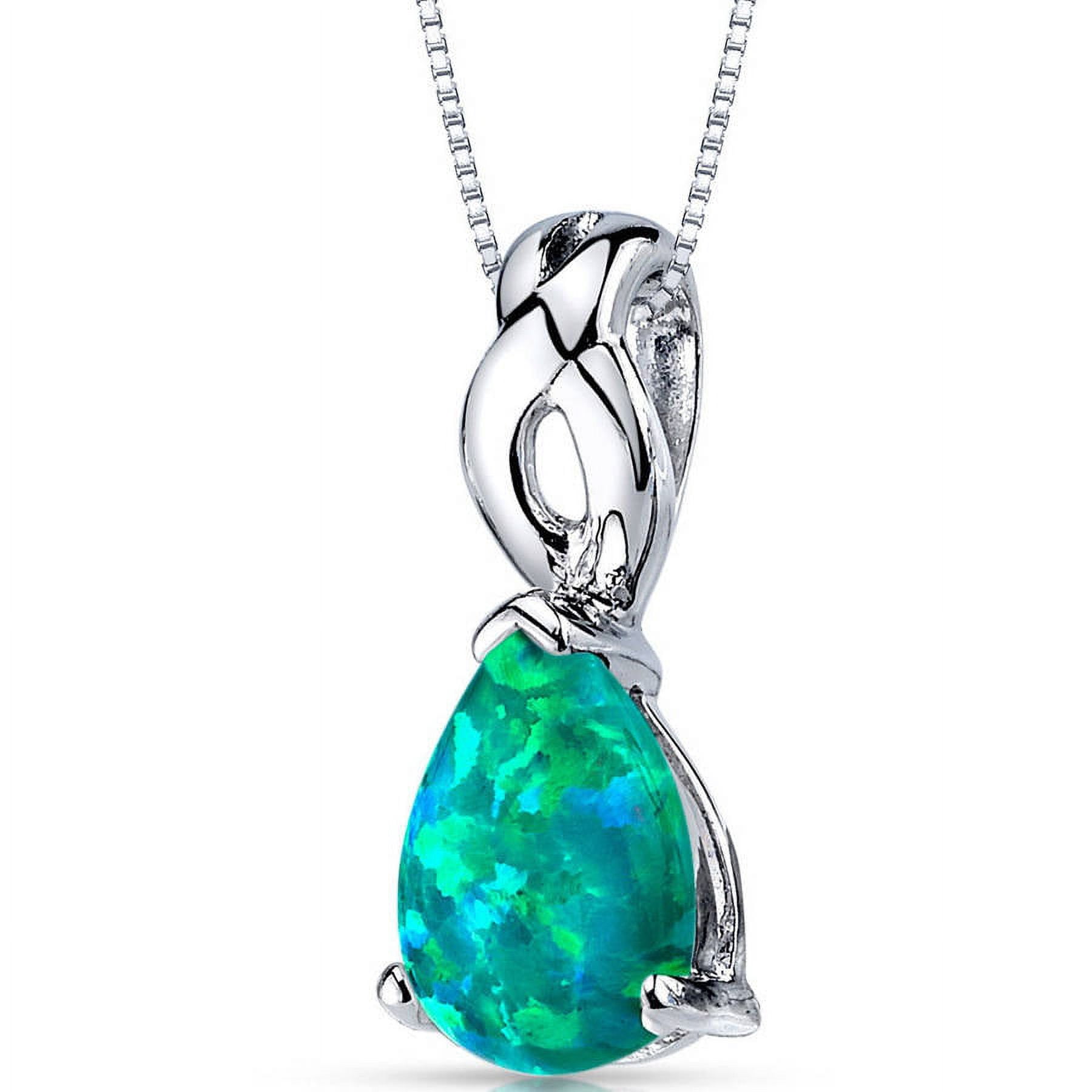 1.75 ct Pear Shape Created Green Opal Pendant Necklace in Sterling Silver, 18"
