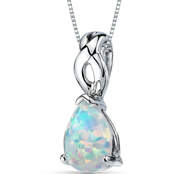 1.75 ct Pear Shape Created White Opal Pendant Necklace in Sterling Silver, 18"