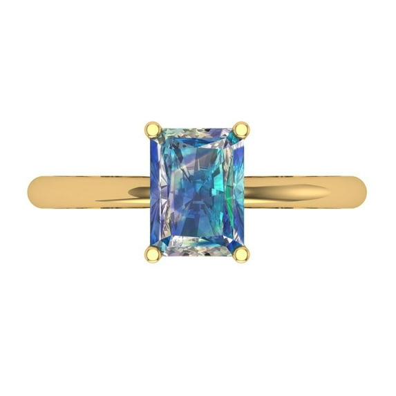 1.75 ct Radiant Cut Blue Moissanite Solitaire Engagement Ring for Women in 18K Yellow Gold