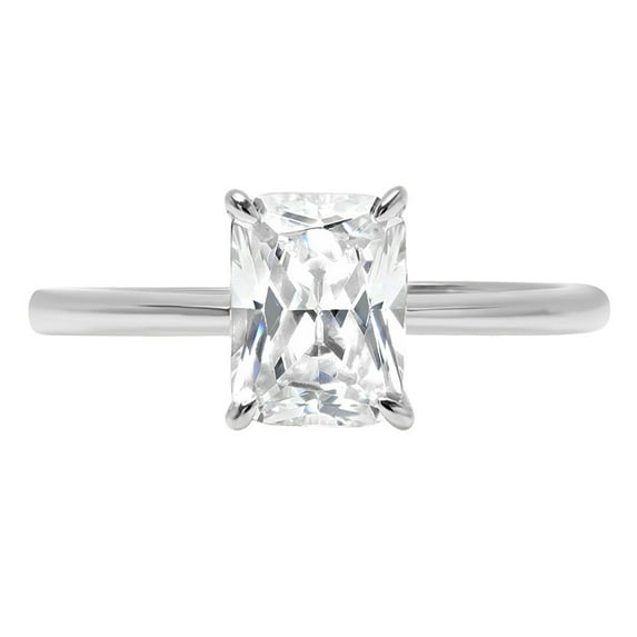 1.75 ct Radiant Cut Genuine Cultured Diamond VS1-VS2 G-H 18K White Gold Solitaire Promise Wedding Statement Engagement Designer Ring size 9.5