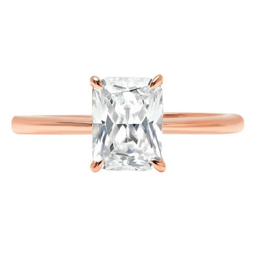 1.75 ct Radiant Cut Genuine Cultured Diamond VS1-VS2 J-K 18K Rose Gold Solitaire Promise Wedding Statement Engagement Designer Ring size 3.5