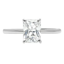 1.75 ct Radiant Cut Genuine Cultured Diamond VS1-VS2 J-K 18K White Gold Solitaire Promise Wedding Statement Engagement Designer Ring size 3.5