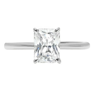 1.75 ct Radiant Cut Genuine Cultured Diamond VS1-VS2 J-K 18K White Gold Solitaire Promise Wedding Statement Engagement Designer Ring size 3.5