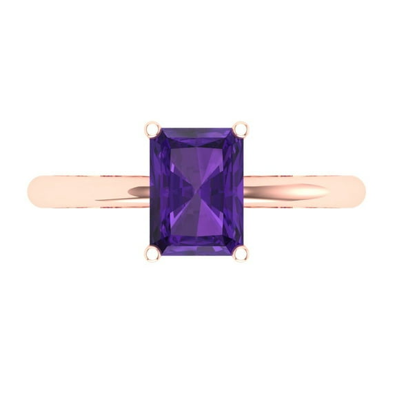 Solitaire Engagement Ring for Women - 1.75ct Natural Amethyst in 14K Rose Gold Promise Ring