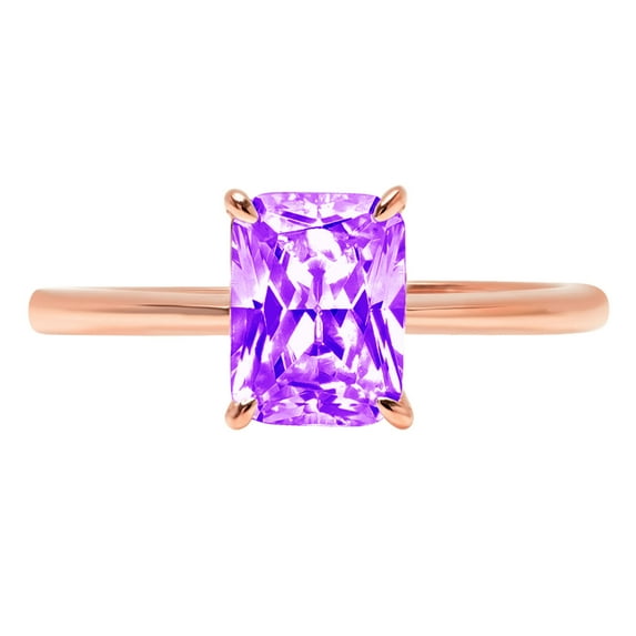 1.75 ct Radiant Cut Natural Amethyst Solitaire 18K Rose Gold Womens Engagement Ring