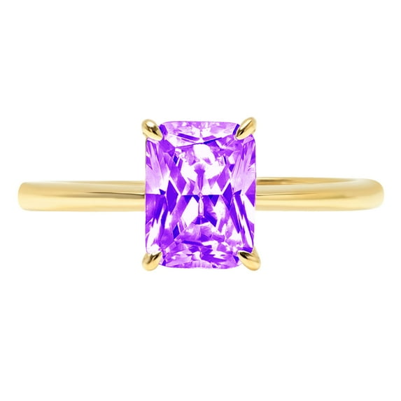 1.75 ct Radiant Cut Natural Amethyst Solitaire 18K Yellow Gold Womens Engagement Ring
