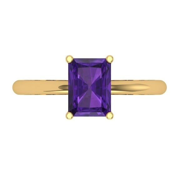 1.75 ct Radiant Cut Natural Amethyst Solitaire Engagement Ring for Women in 14K Yellow Gold