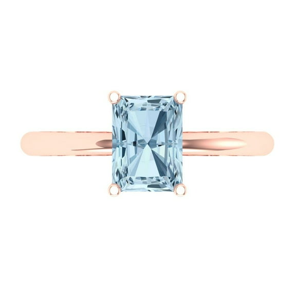Solitaire Engagement Ring for Women - 1.75ct Natural Aquamarine in 14K Rose Gold Promise Ring
