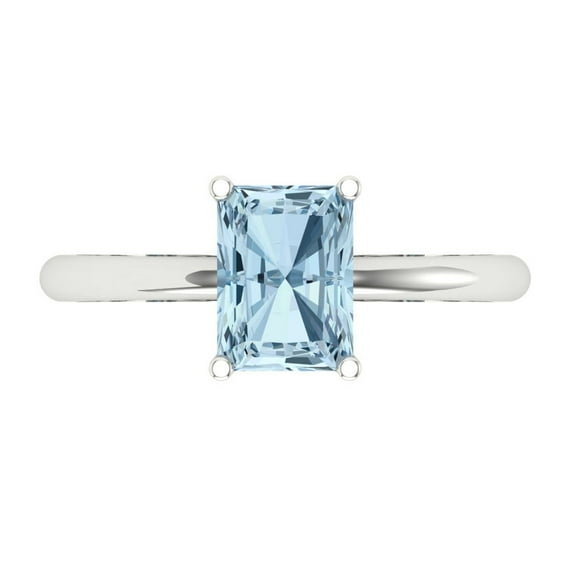 Solitaire Engagement Ring for Women - 1.75ct Natural Aquamarine in 14K White Gold Promise Ring