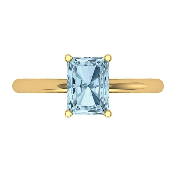 1.75 ct Radiant Cut Natural Aquamarine Solitaire Engagement Ring for Women in 14K Yellow Gold
