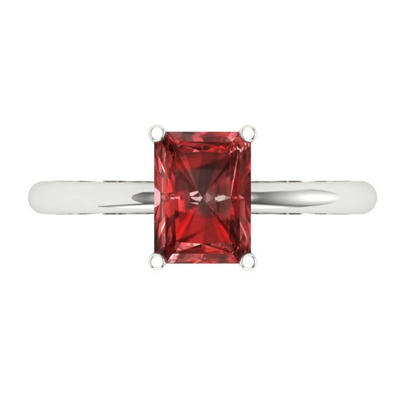1.75 ct Radiant Cut Natural Garnet Solitaire Engagement Ring for Women in 18K White Gold