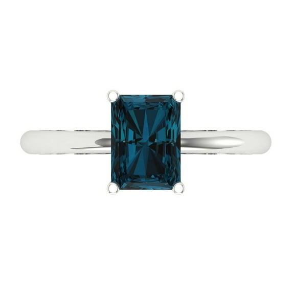 1.75 ct Radiant Cut Natural London Blue Topaz Solitaire 18K White Gold Womens Engagement Ring