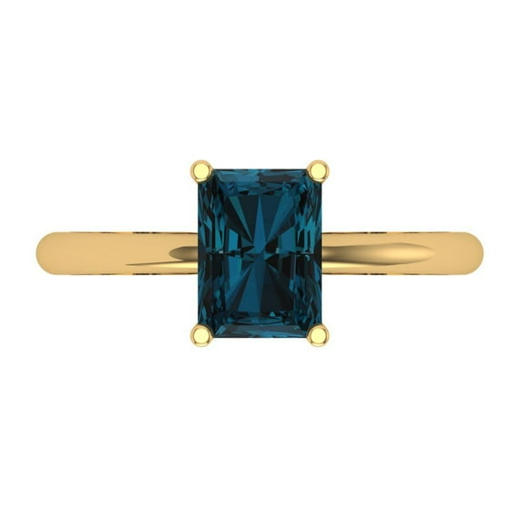 1.75 ct Radiant Cut Natural London Blue Topaz Solitaire 18K Yellow Gold Womens Engagement Ring