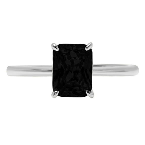 1.75 ct Radiant Cut Natural Onyx Solitaire 14K White Gold Womens Engagement Ring