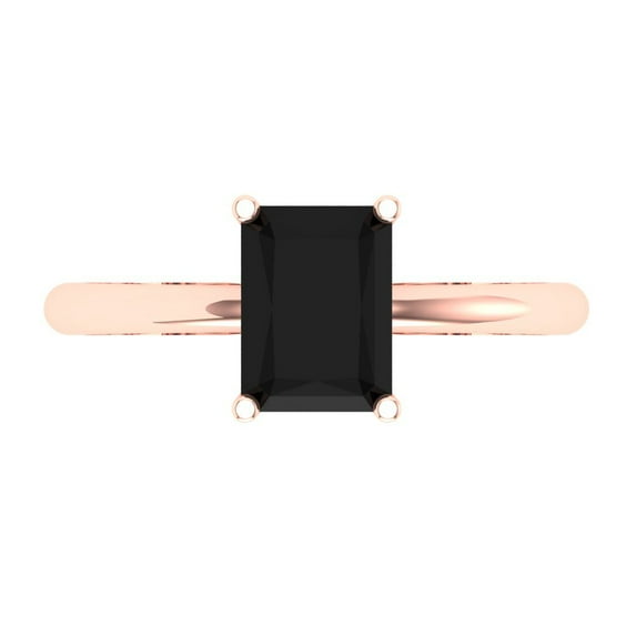 1.75 ct Radiant Cut Natural Onyx Solitaire Engagement Ring for Women in 18K Rose Gold