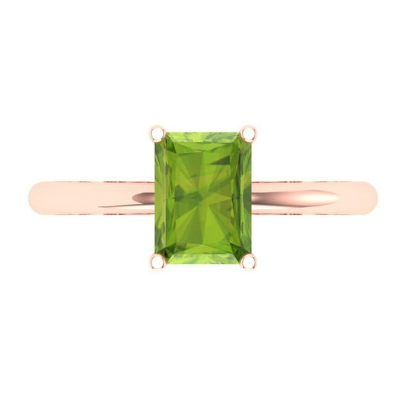1.75 ct Radiant Cut Natural Peridot Solitaire 18K Rose Gold Womens Engagement Ring