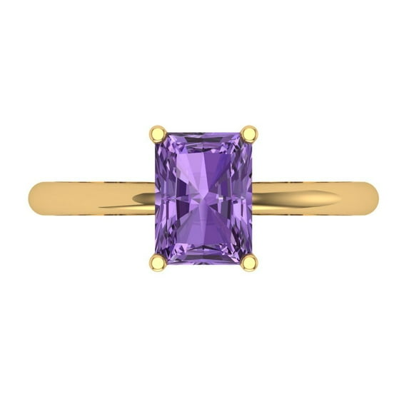 1.75 ct Radiant Cut Simulated Alexandrite Solitaire 18K Yellow Gold Womens Engagement Ring