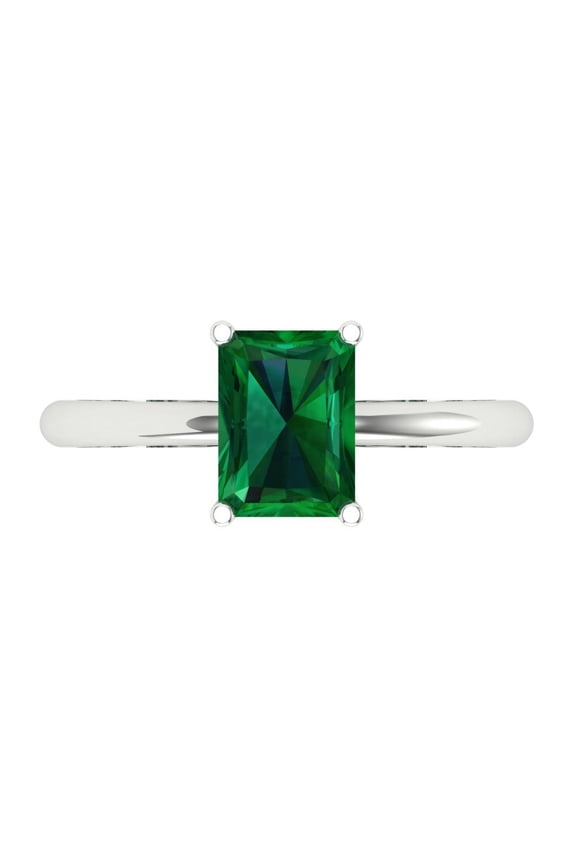1.75 ct Radiant Cut Simulated Emerald Solitaire Engagement Ring for Women in 14K White Gold