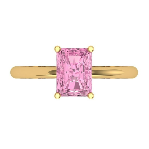 1.75 ctw Solitaire Anniversary Ring for Women | Radiant Cut Simulated Pink Diamond | Hyperallergenic Solid 14K Yellow Gold