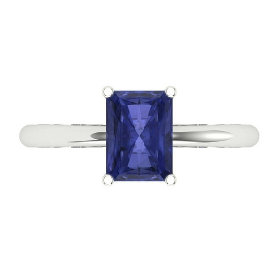 1.75 ct Radiant Cut Simulated Tanzanite Solitaire 14K White Gold Womens Engagement Ring