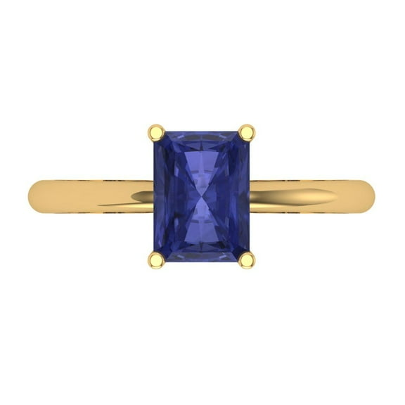 1.75 ct Radiant Cut Simulated Tanzanite Solitaire Engagement Ring for Women in 18K Yellow Gold
