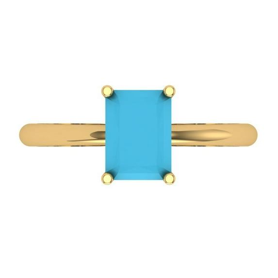 1.75 ctw Solitaire Anniversary Ring for Women | Radiant Cut Simulated Turquoise | Hyperallergenic Solid 18K Yellow Gold