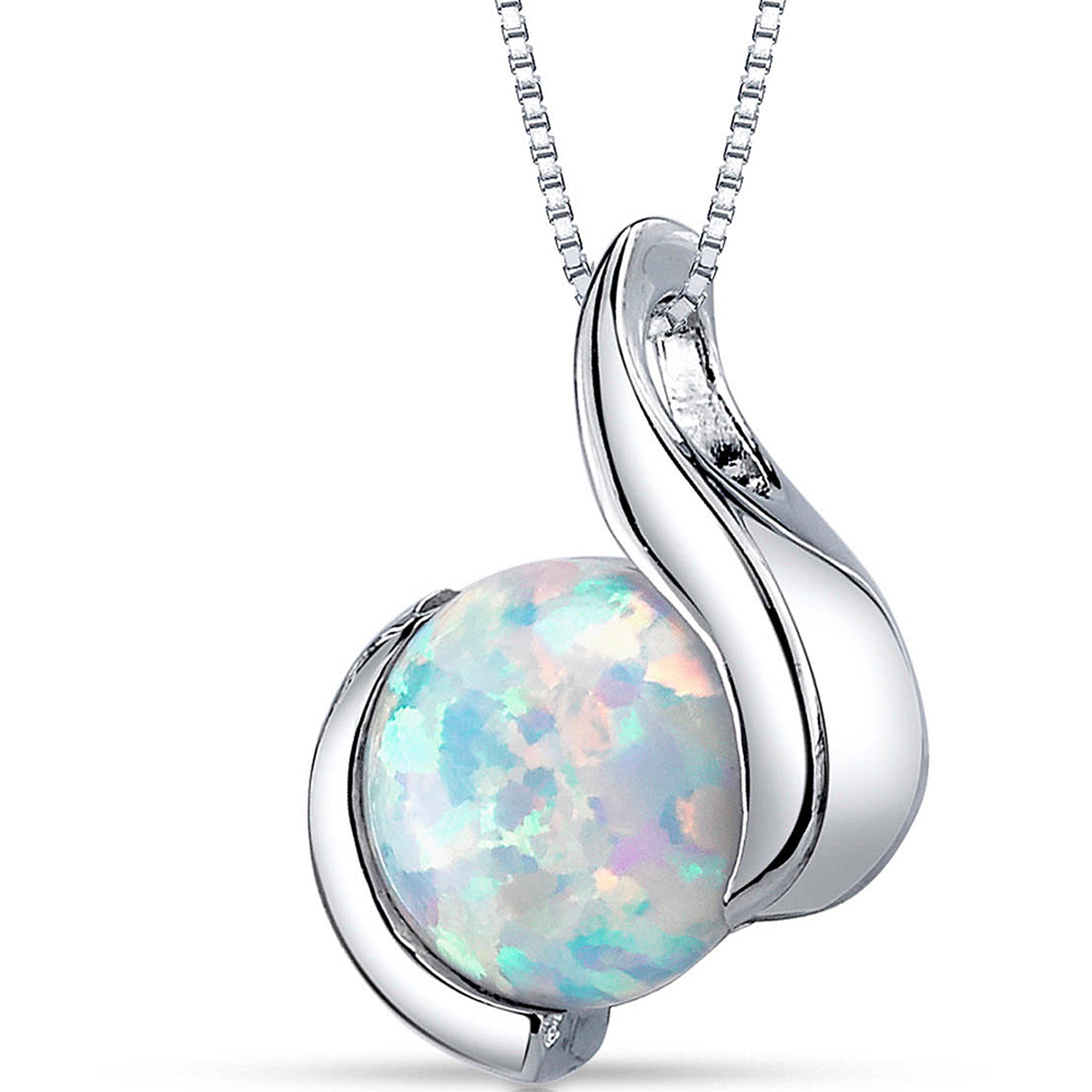 1.75 ct Round Created White Opal Pendant Necklace in Sterling Silver, 18"