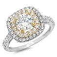 thumbnail image 1 of 1.75 ct Round Cut Real Genuine Natural Diamond VS1-VS2 J-K 18K White Yellow Gold Halo Promise Wedding Statement Engagement Designer Ring W/ Crystal side stones size 8.5, 1 of 6