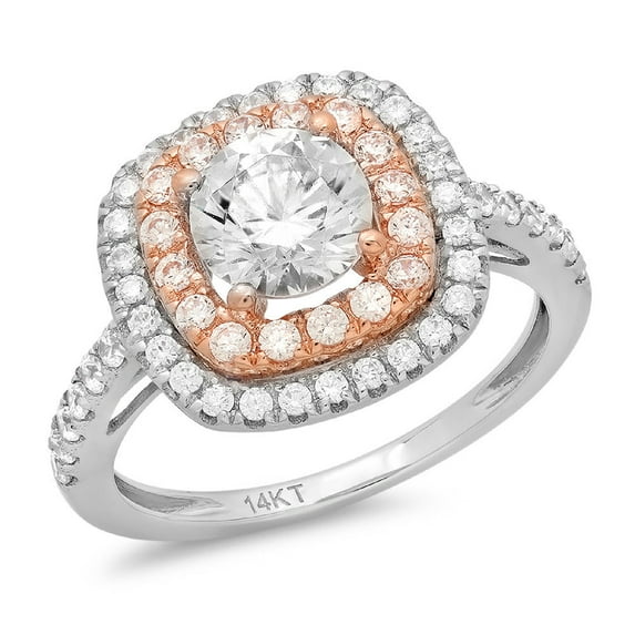 1.615 ct Round Cut Simulated Diamond Solitaire with Accents 14K White/Rose Gold Womens Engagement Ring