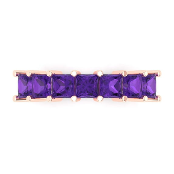 1.75 ctw Wedding Band for Women - 14K Rose Gold Natural Amethyst Stackable Eternity Ring