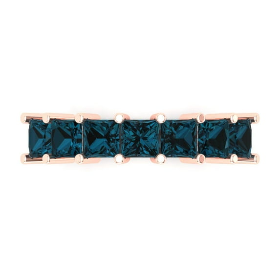 1.75 ctw Wedding Band for Women - 14K Rose Gold Natural London Blue Topaz Stackable Eternity Ring