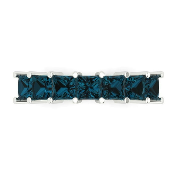 1.75 ctw Wedding Band for Women - 14K White Gold Natural London Blue Topaz Stackable Eternity Ring