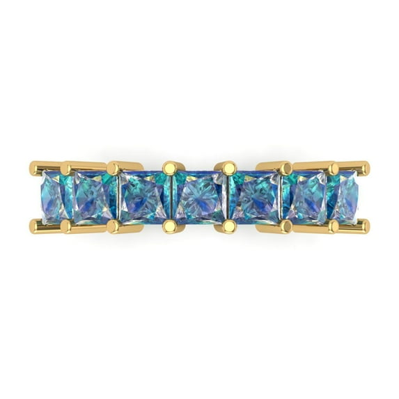 1.75 ctw Wedding Band for Women - 14K Yellow Gold Blue Moissanite Stackable Eternity Ring