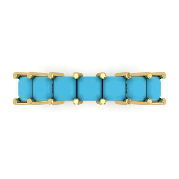 1.75 ctw Wedding Band for Women - 14K Yellow Gold Simulated Turquoise Stackable Eternity Ring