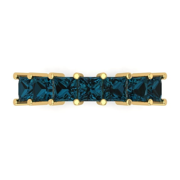 1.75 ctw Wedding Band for Women - 18K Yellow Gold Natural London Blue Topaz Stackable Eternity Ring