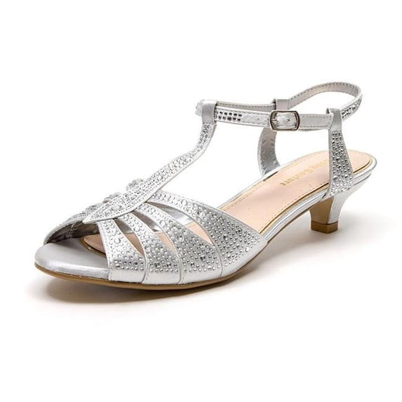 1.75 in. Heel-Dressy Kitten Heel Sandal, Silver - Size 37