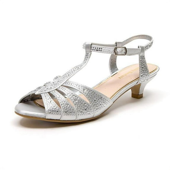 1.75 in. Heel-Dressy Kitten Heel Sandal, Silver - Size 40