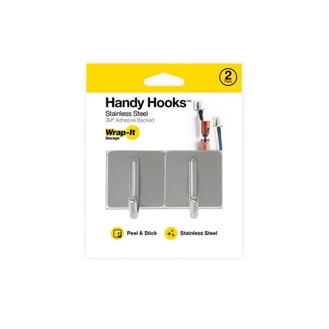 Silver Stainless Steel Adhesive Key Rack Hooks, 2 Pack
