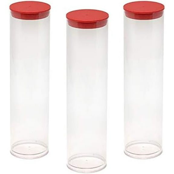 - 1.75" x 8" Transparent Clear Plastic (PETG) Storage Tubes with Red Lid - 20 Pack