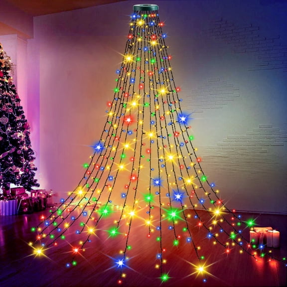 6FT Christmas Tree Light String With Remote Control,Outdoor Waterproof Warm Light LED Decorative Waterfall Light For Patio Garden Pathway Walkway Yard Lawn