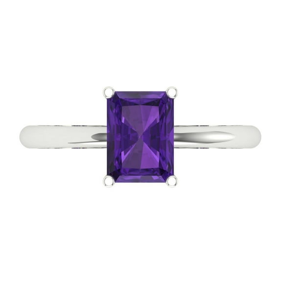 Solitaire Engagement Ring for Women - 1.75ct Natural Amethyst in 14K White Gold Promise Ring