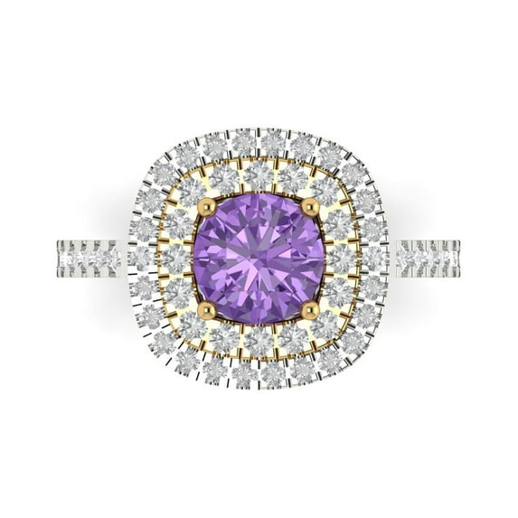 Halo Engagement Ring for Women - 1.615ct Simulated Alexandrite in 18K White/Yellow Gold Promise Ring